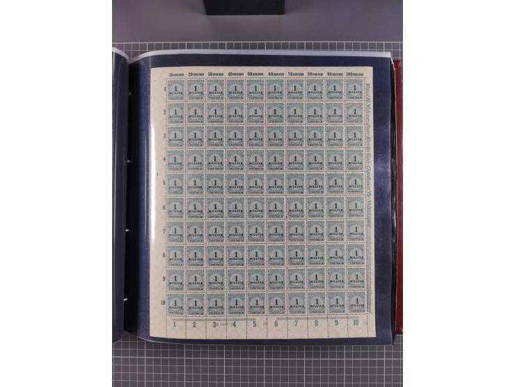 1923, meist postfrische Sammlung mit ca. 200 Bogen ex Mi.-Nr. 313-30, dabei u.a. Mi.-Nr. 330A (4) und 330B (3), gute Erhaltun