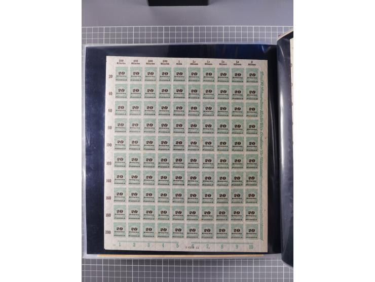 1923, meist postfrische Sammlung mit ca. 200 Bogen ex Mi.-Nr. 313-30, dabei u.a. Mi.-Nr. 330A (4) und 330B (3), gute Erhaltun