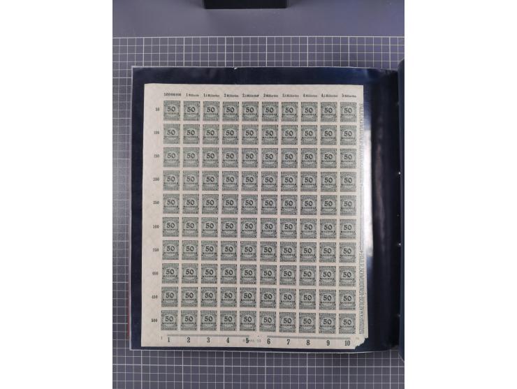 1923, meist postfrische Sammlung mit ca. 200 Bogen ex Mi.-Nr. 313-30, dabei u.a. Mi.-Nr. 330A (4) und 330B (3), gute Erhaltun