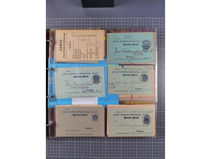 Breslau-HANSA: 1893/1900, fast 50 Briefe, Karten, ungebrauchte und gebraucht Ganzsachen und Formulare. Dabei u.a. zwei Briefe