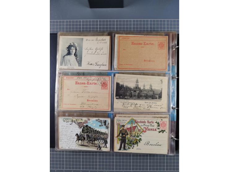 Breslau-HANSA: 1893/1900, fast 50 Briefe, Karten, ungebrauchte und gebraucht Ganzsachen und Formulare. Dabei u.a. zwei Briefe