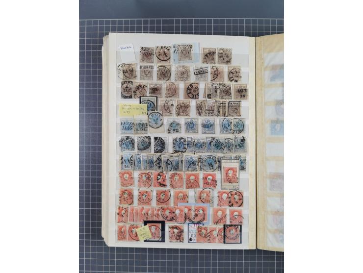 1850/1916 (ca.), Stempelsammlung auf losen Marken nach Orten geordnet, dazu Lombardei Venetien, Feldpost und Levante ungebrau