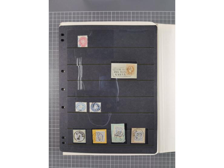 1850/1916 (ca.), Stempelsammlung auf losen Marken nach Orten geordnet, dazu Lombardei Venetien, Feldpost und Levante ungebrau