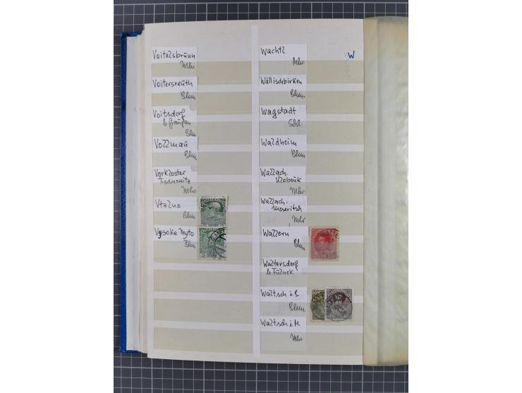 1850/1916 (ca.), Stempelsammlung auf losen Marken nach Orten geordnet, dazu Lombardei Venetien, Feldpost und Levante ungebrau