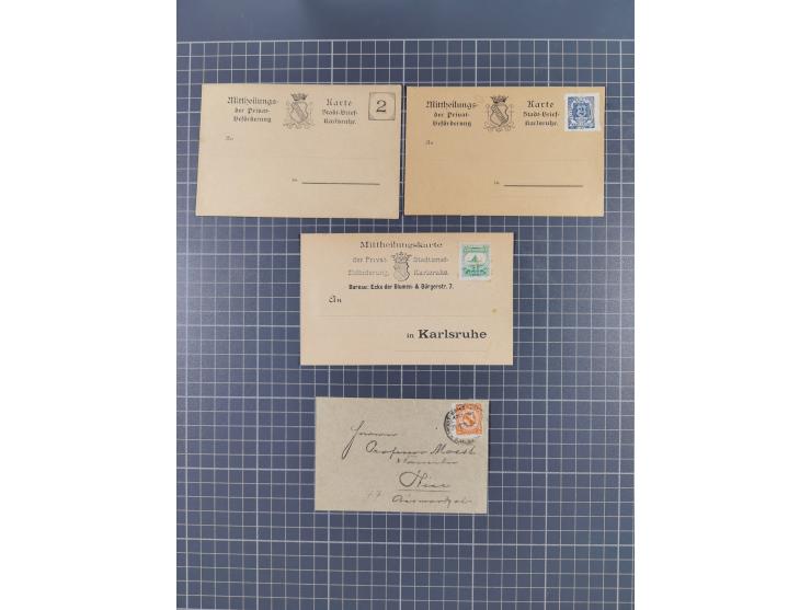 Karlsruhe, Partie mit 17 ungebrauchten/gebrauchten Ganzsachen und Postkarten-Formulare diverser Anstalten und Privat-Brief-Ve
