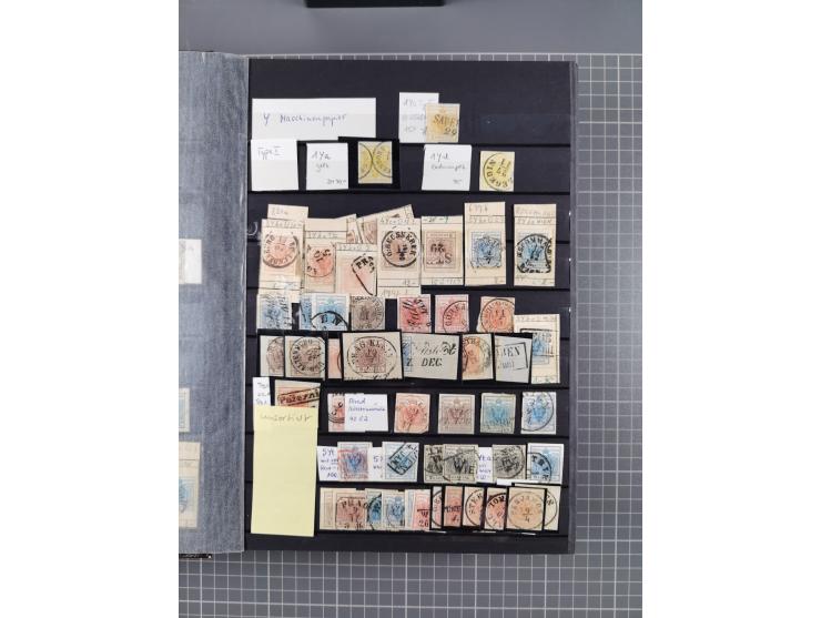 1850/1958 (ca.), reichhaltiger ungebrauchter und gestempelter Doubletten-Bestand, mit einigen Briefen, die erste Ausgabe mit 