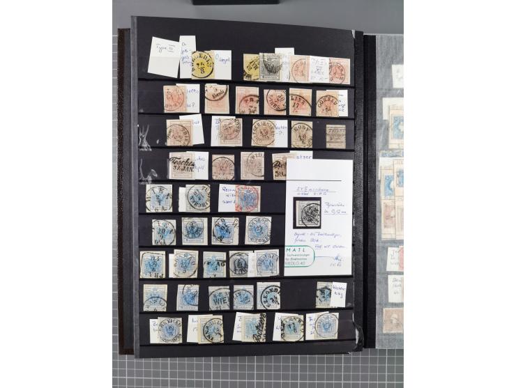 1850/1958 (ca.), reichhaltiger ungebrauchter und gestempelter Doubletten-Bestand, mit einigen Briefen, die erste Ausgabe mit 