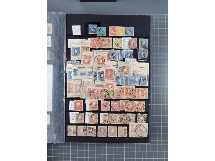 1850/1958 (ca.), reichhaltiger ungebrauchter und gestempelter Doubletten-Bestand, mit einigen Briefen, die erste Ausgabe mit 