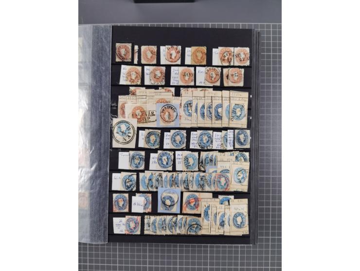 1850/1958 (ca.), reichhaltiger ungebrauchter und gestempelter Doubletten-Bestand, mit einigen Briefen, die erste Ausgabe mit 