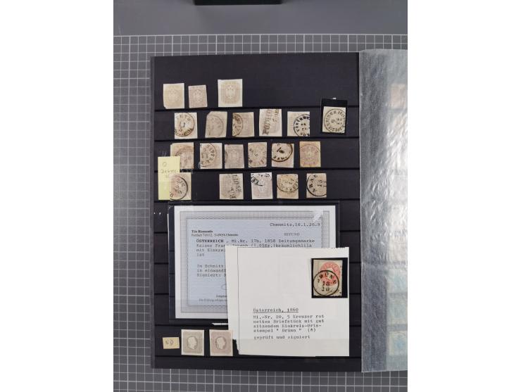 1850/1958 (ca.), reichhaltiger ungebrauchter und gestempelter Doubletten-Bestand, mit einigen Briefen, die erste Ausgabe mit 