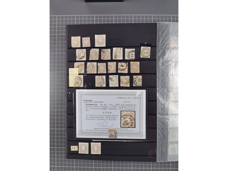 1850/1958 (ca.), reichhaltiger ungebrauchter und gestempelter Doubletten-Bestand, mit einigen Briefen, die erste Ausgabe mit 