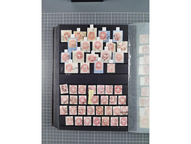 1850/1958 (ca.), reichhaltiger ungebrauchter und gestempelter Doubletten-Bestand, mit einigen Briefen, die erste Ausgabe mit 