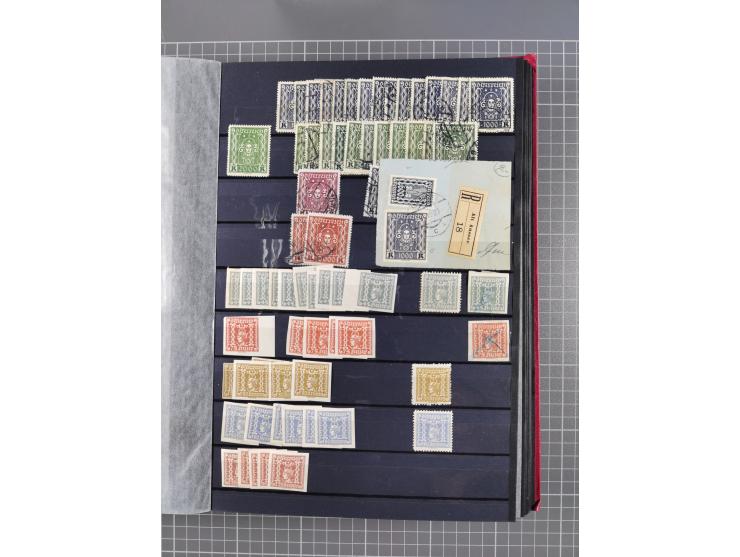 1850/1958 (ca.), reichhaltiger ungebrauchter und gestempelter Doubletten-Bestand, mit einigen Briefen, die erste Ausgabe mit 