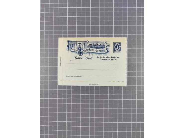 Mülheim-Privat-Briefe-Beförerung: 1896/1900, Partie mit acht ungebrauchten Ganzsachen und einer Paket-Adresse inkl. 3x mit Bl