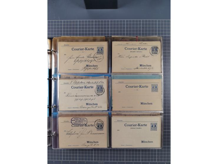 München-Courier: 1896/1900, fast 40 Briefe, Karten und ungebrauchte/gebrauchte Ganzsachenkarten. Dabei u.a. gebrauchte Privat