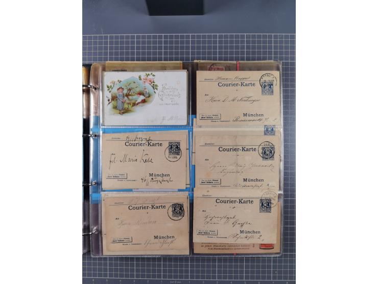 München-Courier: 1896/1900, fast 40 Briefe, Karten und ungebrauchte/gebrauchte Ganzsachenkarten. Dabei u.a. gebrauchte Privat