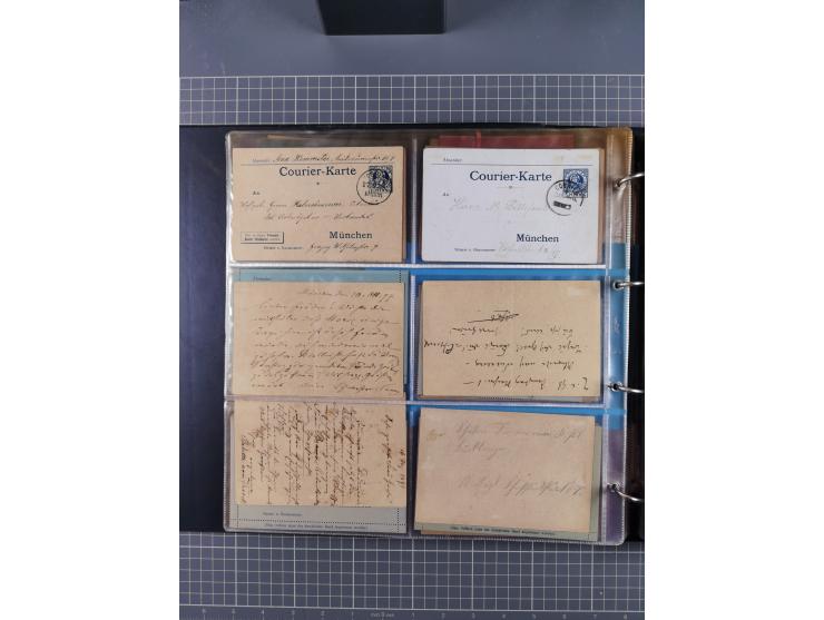 München-Courier: 1896/1900, fast 40 Briefe, Karten und ungebrauchte/gebrauchte Ganzsachenkarten. Dabei u.a. gebrauchte Privat