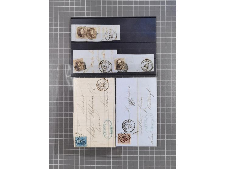 1854/1900, 10 covers, 9 postal stationerys and 7 piece with imperf stamps and pairs, including Ninove 271, four PD covers 186