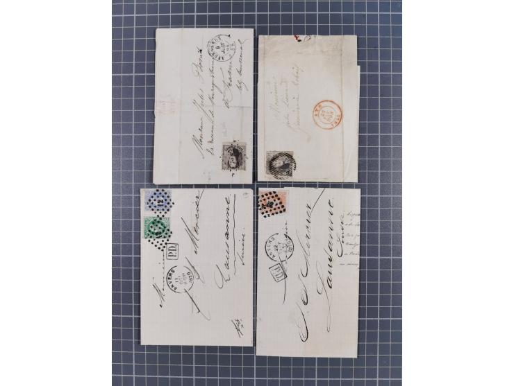 1854/1900, 10 covers, 9 postal stationerys and 7 piece with imperf stamps and pairs, including Ninove 271, four PD covers 186