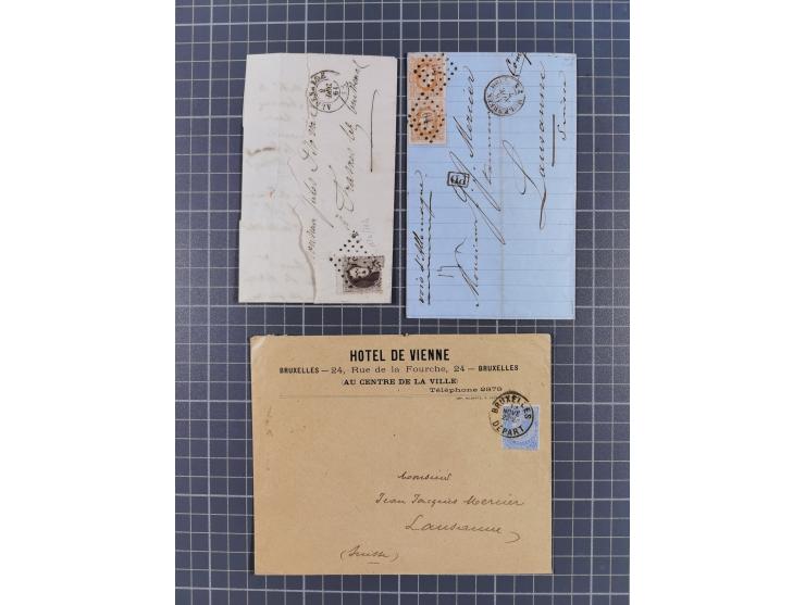 1854/1900, 10 covers, 9 postal stationerys and 7 piece with imperf stamps and pairs, including Ninove 271, four PD covers 186