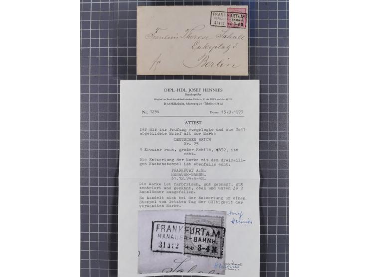 1872/74 (ca.), 16 frankierte Briefe/KarteGanzsache, dabei Auslandsbriefe, 'Muster ohne Wert', GAA, etc. 6 Atteste/Befund. Daz