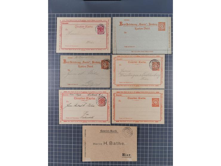 Bernburg-Courier: 1897/1900, Partie mit Mi.-Nr. 2 auf PF1 (Text und Teil der Adresse radiert), sechs ungebrauchte und gebrauc