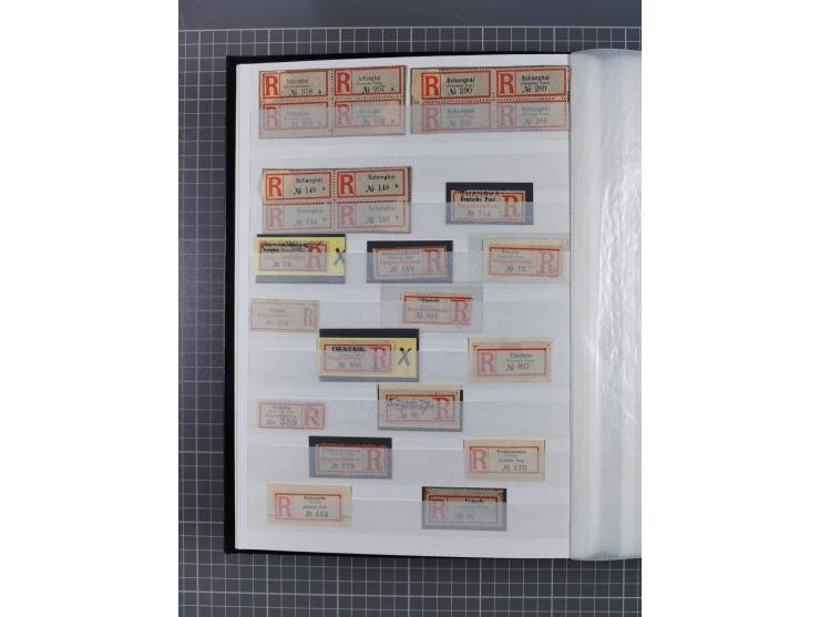 China bis Togo, interessante Sammlung loser R-Zettel mit ca. 330 Stück und 13 Siegelmarken inkl. in Schwarz aus Constantiniop