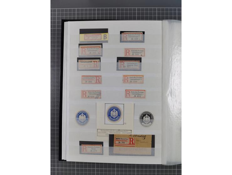 China bis Togo, interessante Sammlung loser R-Zettel mit ca. 330 Stück und 13 Siegelmarken inkl. in Schwarz aus Constantiniop