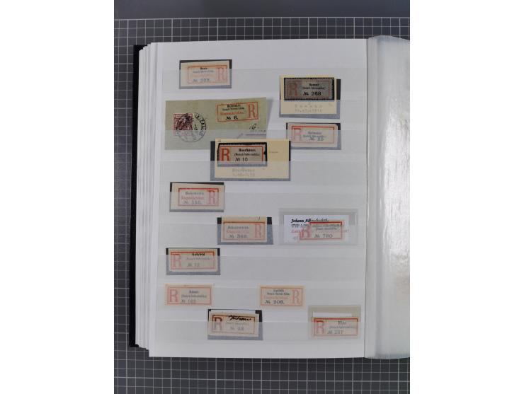 China bis Togo, interessante Sammlung loser R-Zettel mit ca. 330 Stück und 13 Siegelmarken inkl. in Schwarz aus Constantiniop