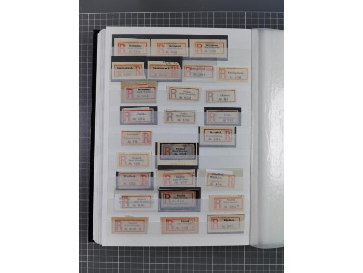 China bis Togo, interessante Sammlung loser R-Zettel mit ca. 330 Stück und 13 Siegelmarken inkl. in Schwarz aus Constantiniop