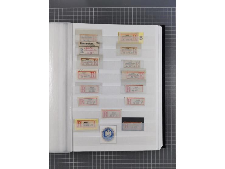 China bis Togo, interessante Sammlung loser R-Zettel mit ca. 330 Stück und 13 Siegelmarken inkl. in Schwarz aus Constantiniop