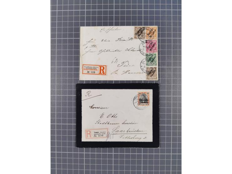 1900/13, Partie mit 8 R-Briefen und Karten sowie einer Vorderseite (Mogodor) von Cassablanca (2x mit verschiedenen R-Zettelty