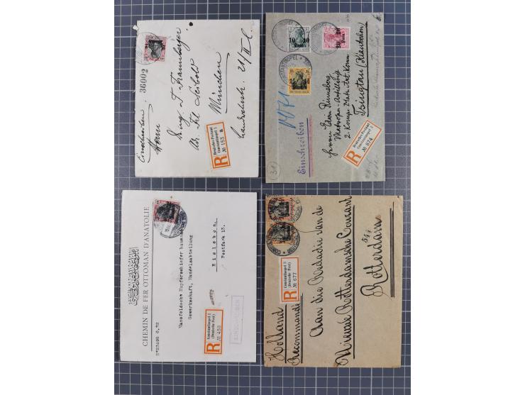 1880/1917, kleiner Sammlungsbestand mit 17 R-Briefen und einer Briefvorderseite mit Mi.-Nr. V42 im Paar und R-Zettel “CONSTAN