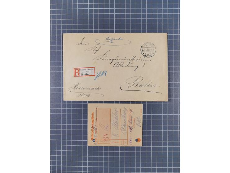 1880/1917, kleiner Sammlungsbestand mit 17 R-Briefen und einer Briefvorderseite mit Mi.-Nr. V42 im Paar und R-Zettel “CONSTAN