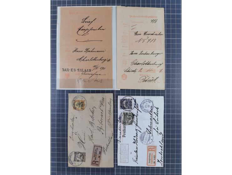 1896/1915, Partie mit 10 R-Briefen inkl. einem R-Brief nach DOA, einer R-Briefvorderseite aus Wilhelmstal 1914 und sieben ver