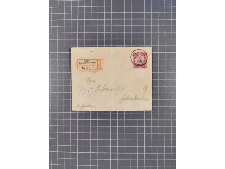 1896/1915, Partie mit 10 R-Briefen inkl. einem R-Brief nach DOA, einer R-Briefvorderseite aus Wilhelmstal 1914 und sieben ver