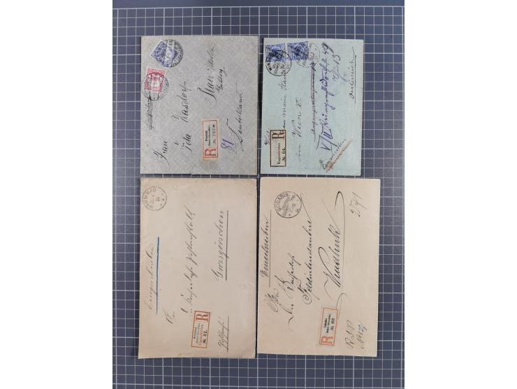 1896/1912, 23 R-Briefe ab Vorläufer-Ausgaben inkl. zwei R-Briefen aus der Mandatszeit mit alten deutschen R-Zetteln und zwei 