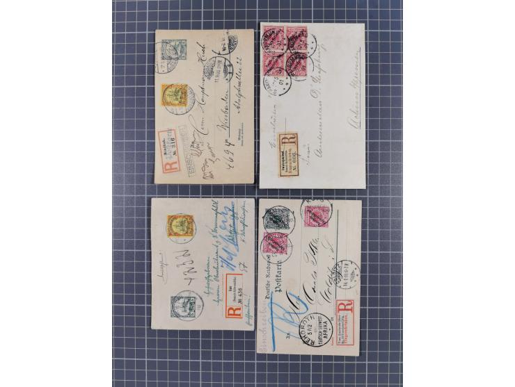 1896/1912, 23 R-Briefe ab Vorläufer-Ausgaben inkl. zwei R-Briefen aus der Mandatszeit mit alten deutschen R-Zetteln und zwei 