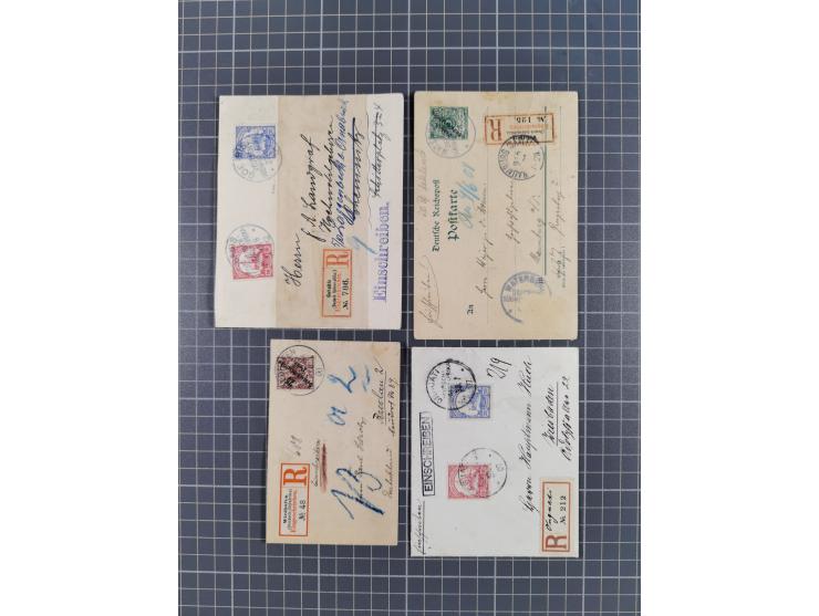 1896/1912, 23 R-Briefe ab Vorläufer-Ausgaben inkl. zwei R-Briefen aus der Mandatszeit mit alten deutschen R-Zetteln und zwei 