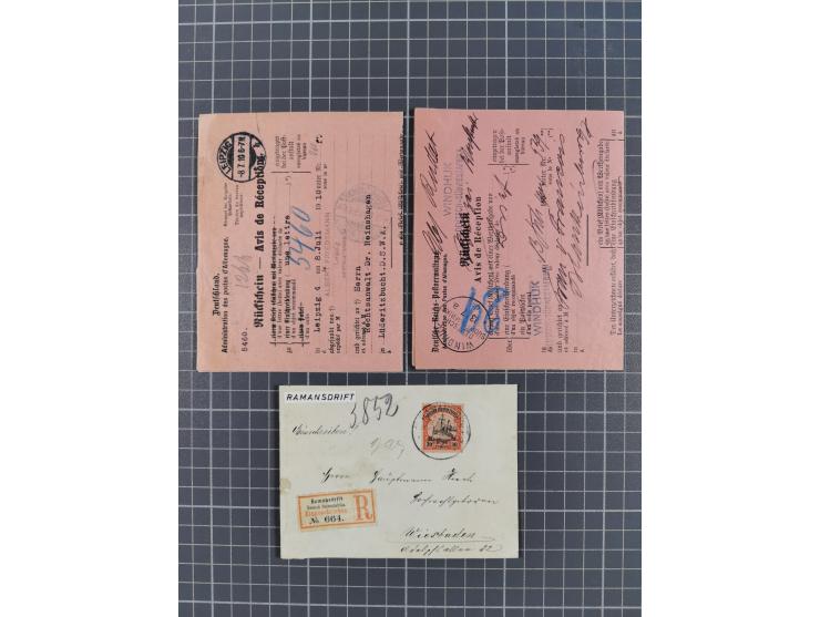 1896/1912, 23 R-Briefe ab Vorläufer-Ausgaben inkl. zwei R-Briefen aus der Mandatszeit mit alten deutschen R-Zetteln und zwei 