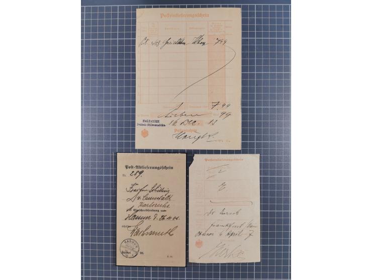 1899 &nbsp;/1913, Partie mit 14 verschiedenen Postscheinen, dabei handschriftliche Ortsvermerke, einige mit Innendienst-Stemp