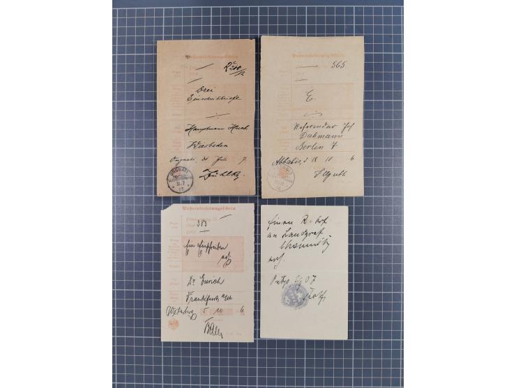 1899 &nbsp;/1913, Partie mit 14 verschiedenen Postscheinen, dabei handschriftliche Ortsvermerke, einige mit Innendienst-Stemp