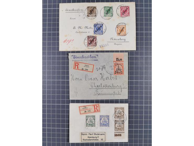 1901/05, Partie mit drei R-Briefen nach Deutschland mit u.a. Mi.-Nr. 1-6II auf R-Brief von “PONAPE” mit rotem R-Vermerk und M