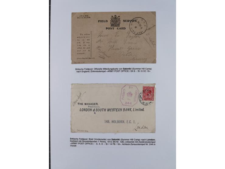 1916/18, WWI Fieldpost 13 covers &amp; cards from Salonique, several cancellations and censors, nice cards, all to England, m