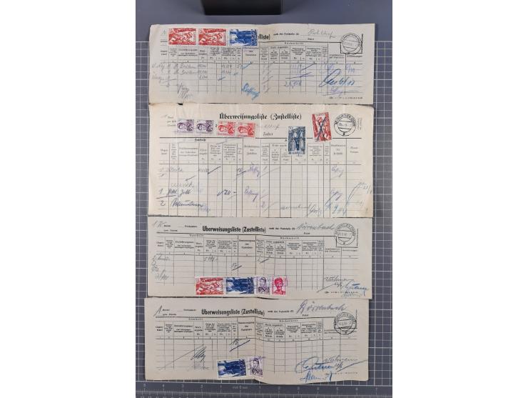 1949, über 150 frankierte Zustellungslisten (Zustelllisten) mit diversen Frankaturen, Paaren und Einheiten. In der Regel sind