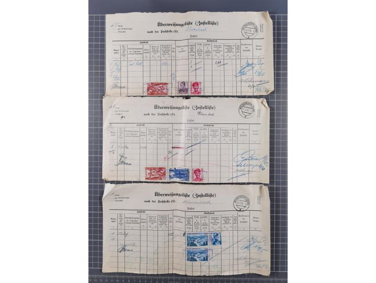 1949, über 150 frankierte Zustellungslisten (Zustelllisten) mit diversen Frankaturen, Paaren und Einheiten. In der Regel sind