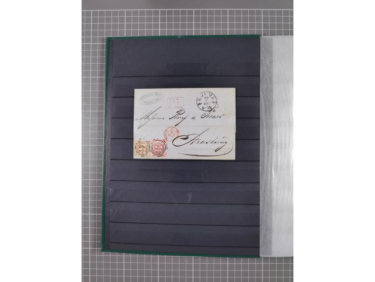 1857/67 (ca.), ein unfrankierter und 25 frankierte Briefe in das europäische Ausland, diverse Portostufen und Frankatur-Kombi