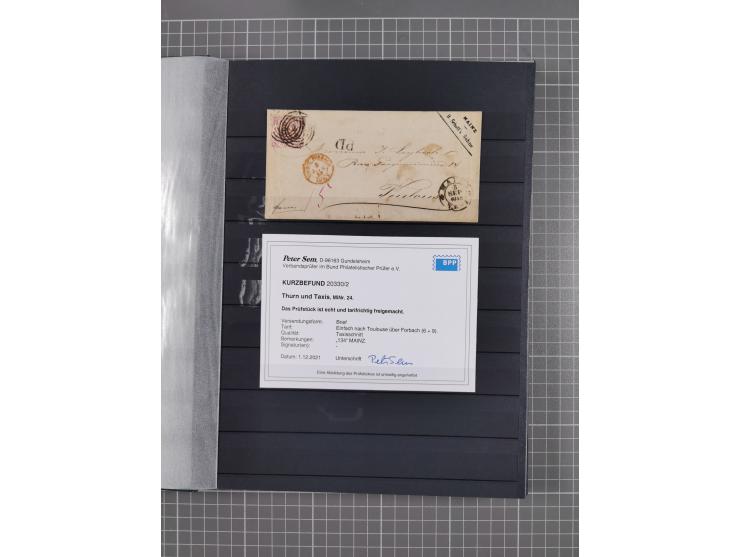 1857/67 (ca.), ein unfrankierter und 25 frankierte Briefe in das europäische Ausland, diverse Portostufen und Frankatur-Kombi