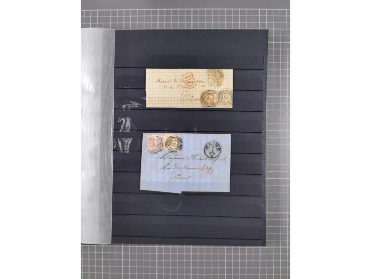 1857/67 (ca.), ein unfrankierter und 25 frankierte Briefe in das europäische Ausland, diverse Portostufen und Frankatur-Kombi