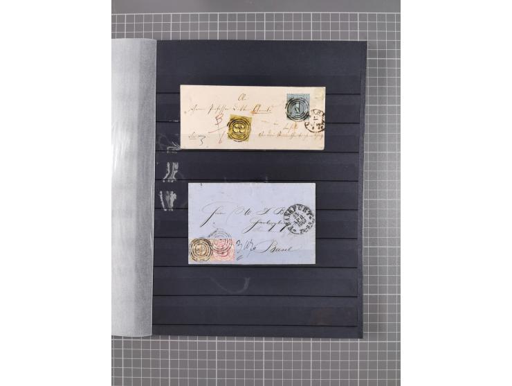 1857/67 (ca.), ein unfrankierter und 25 frankierte Briefe in das europäische Ausland, diverse Portostufen und Frankatur-Kombi